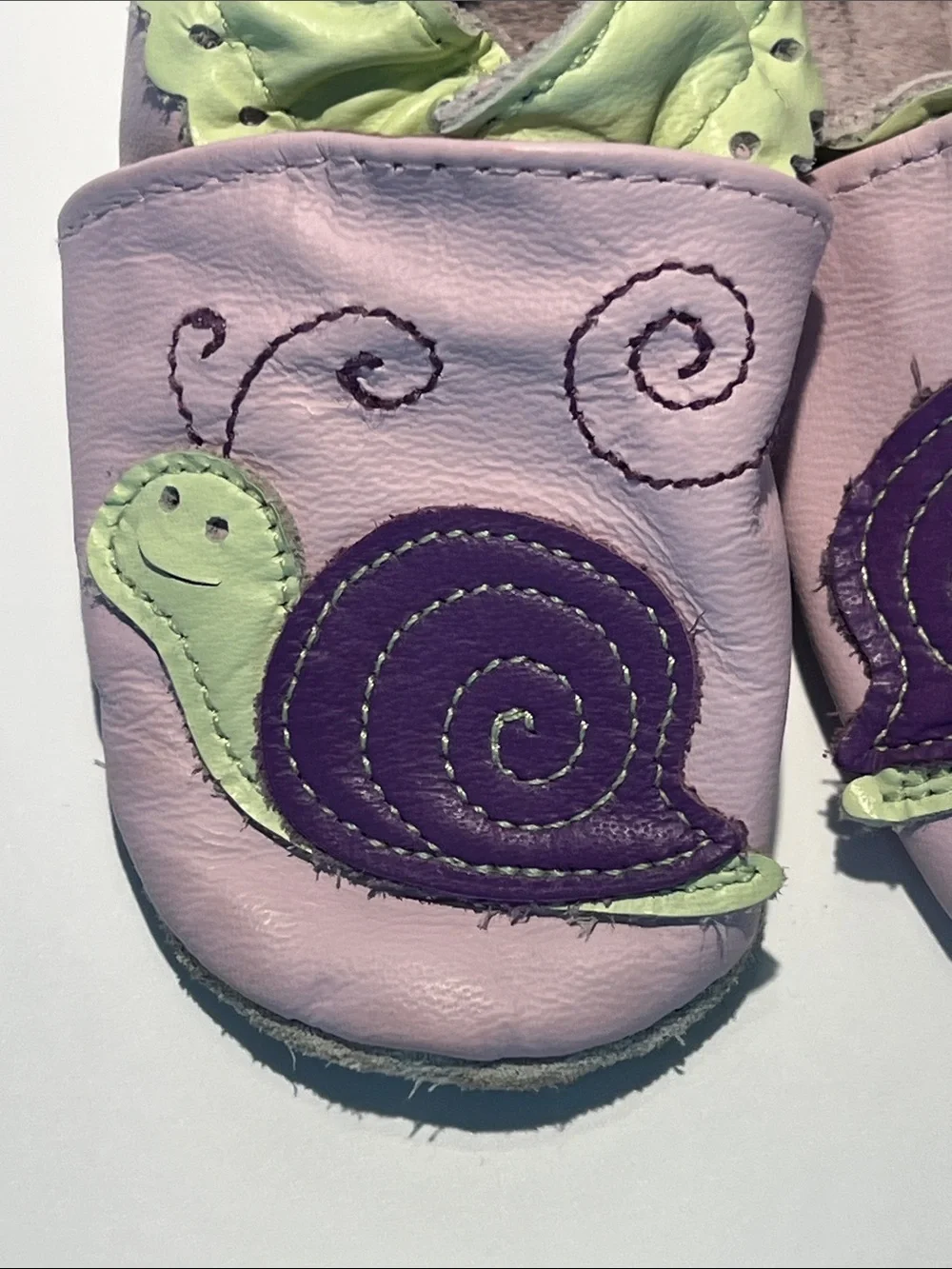 Robeez Lilac and Lime Snail Appliqué Soft Leather Baby Shoes